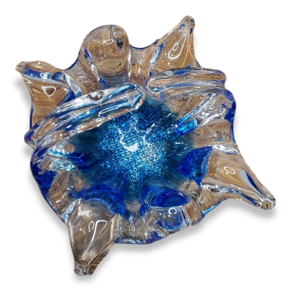 Vintage colbolt blue glass dish with handle.